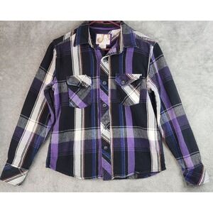 OP Ocean Pacific Shirt Mens Medium 38/40 Purple Black White Plaid Flannel 90s